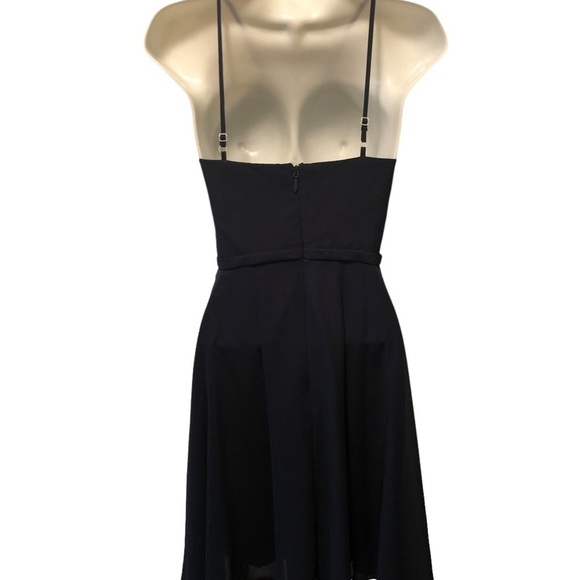 Azazie Alayna Short Bridesmaid A Line Dress Navy Sz J12 High Neck Sheer Chiffon - Picture 8 of 11